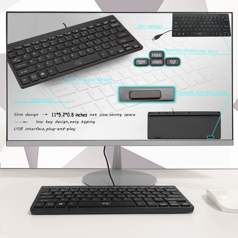 SR Mini Keyboard Wired Thin Light 78 Keys USB Multimedia Small for Pc Computer Laptop - Image 4